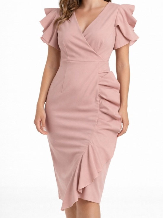 knitte Dresses & Skirts - Ruffle-Detail Midi Dress in Dusty Pink